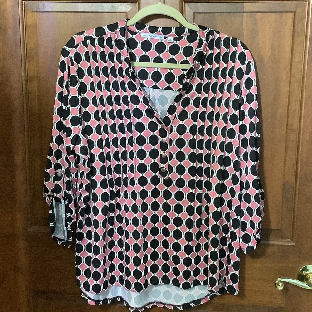 Notations Pink and Black Patterned Blouse